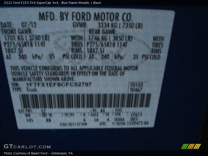 Blue Flame Metallic / Black 2012 Ford F150 FX4 SuperCab 4x4