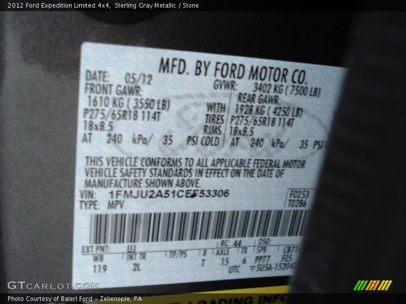 Sterling Gray Metallic / Stone 2012 Ford Expedition Limited 4x4