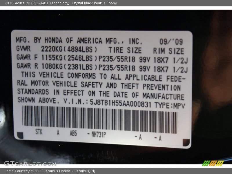 Crystal Black Pearl / Ebony 2010 Acura RDX SH-AWD Technology