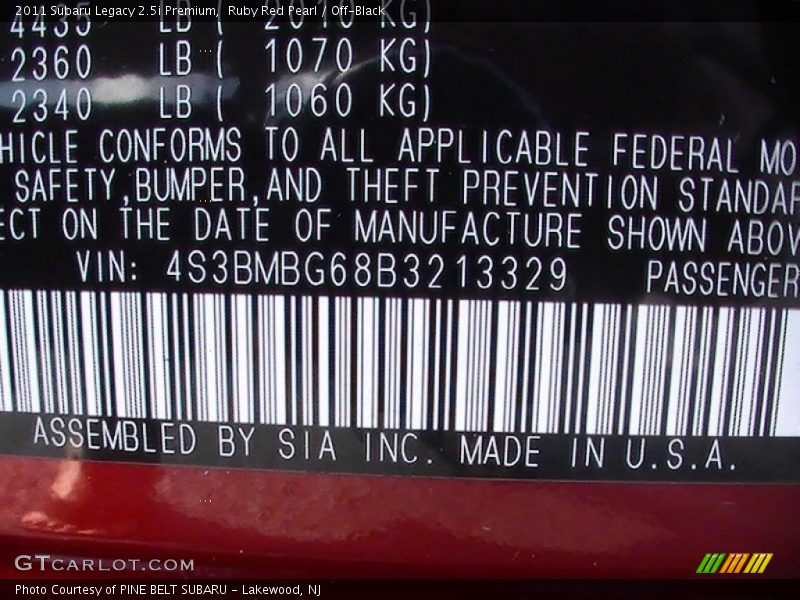 Ruby Red Pearl / Off-Black 2011 Subaru Legacy 2.5i Premium