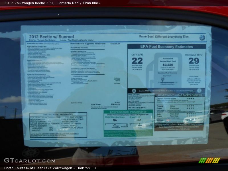 Tornado Red / Titan Black 2012 Volkswagen Beetle 2.5L