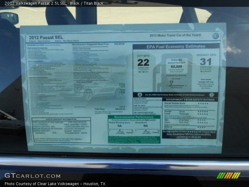 Black / Titan Black 2012 Volkswagen Passat 2.5L SEL
