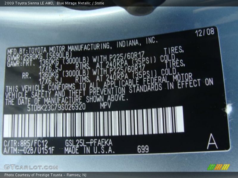 Blue Mirage Metallic / Stone 2009 Toyota Sienna LE AWD