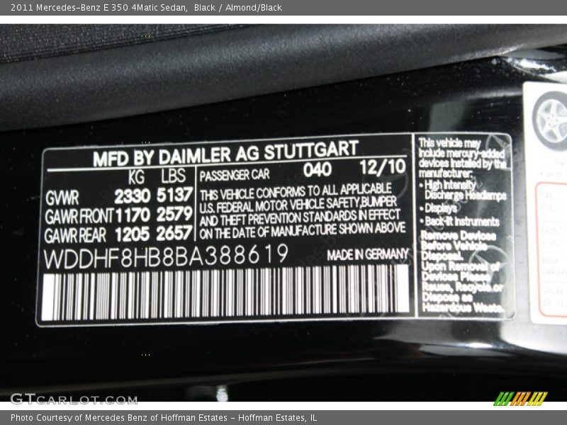 Black / Almond/Black 2011 Mercedes-Benz E 350 4Matic Sedan