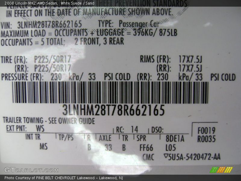 White Suede / Sand 2008 Lincoln MKZ AWD Sedan