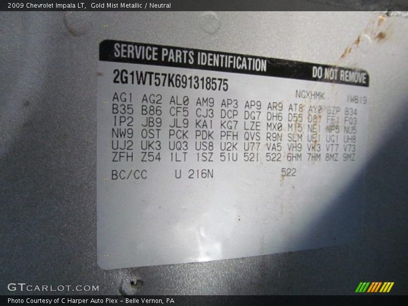 2009 Impala LT Gold Mist Metallic Color Code 216N