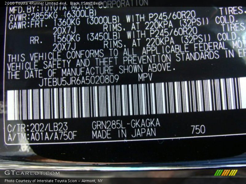 Black / Sand Beige 2010 Toyota 4Runner Limited 4x4