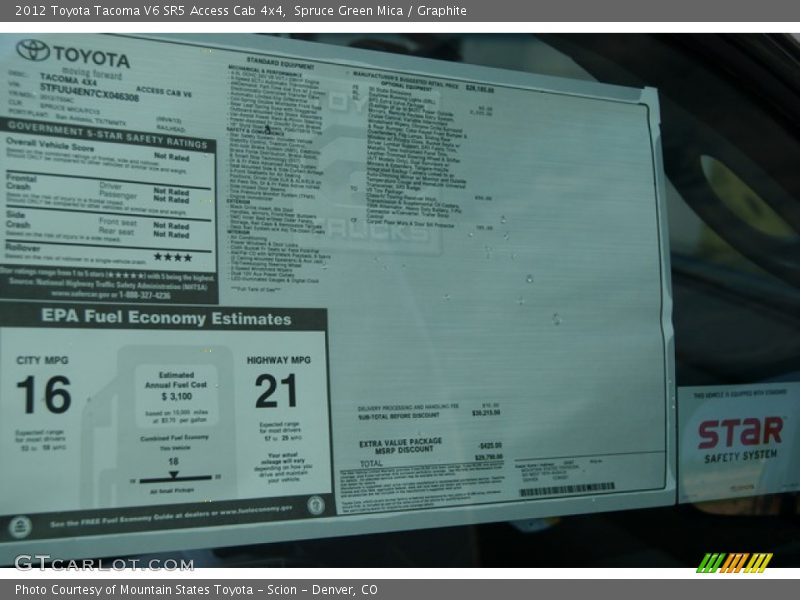 Spruce Green Mica / Graphite 2012 Toyota Tacoma V6 SR5 Access Cab 4x4