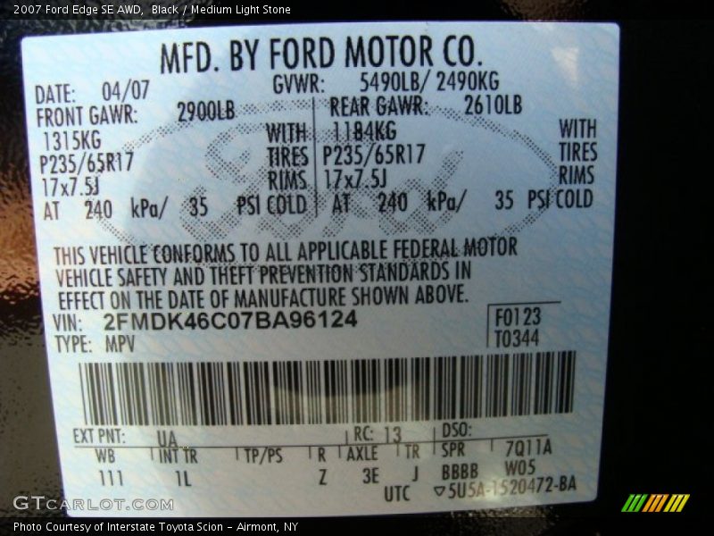 Black / Medium Light Stone 2007 Ford Edge SE AWD