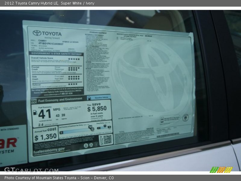 Super White / Ivory 2012 Toyota Camry Hybrid LE