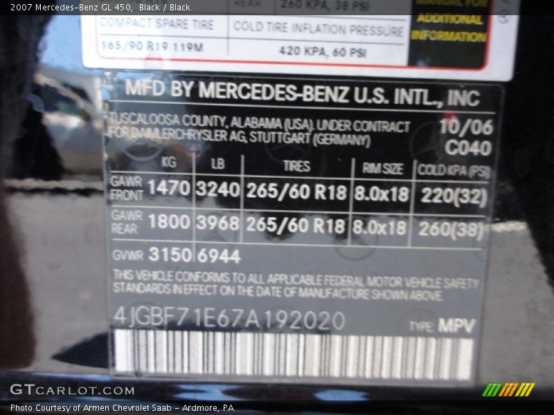 Black / Black 2007 Mercedes-Benz GL 450