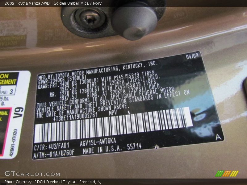 Golden Umber Mica / Ivory 2009 Toyota Venza AWD