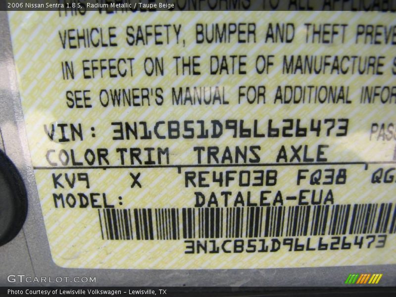 Radium Metallic / Taupe Beige 2006 Nissan Sentra 1.8 S