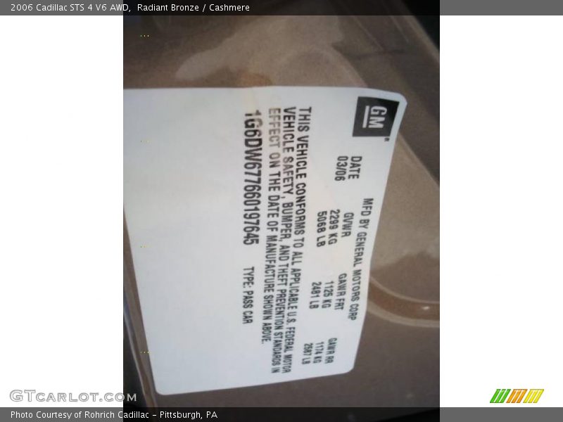 Radiant Bronze / Cashmere 2006 Cadillac STS 4 V6 AWD