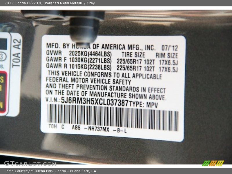 Polished Metal Metallic / Gray 2012 Honda CR-V EX