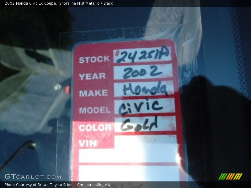 Shoreline Mist Metallic / Black 2002 Honda Civic LX Coupe