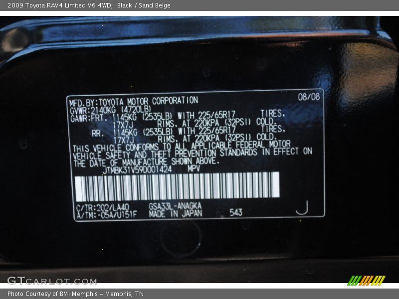 Black / Sand Beige 2009 Toyota RAV4 Limited V6 4WD