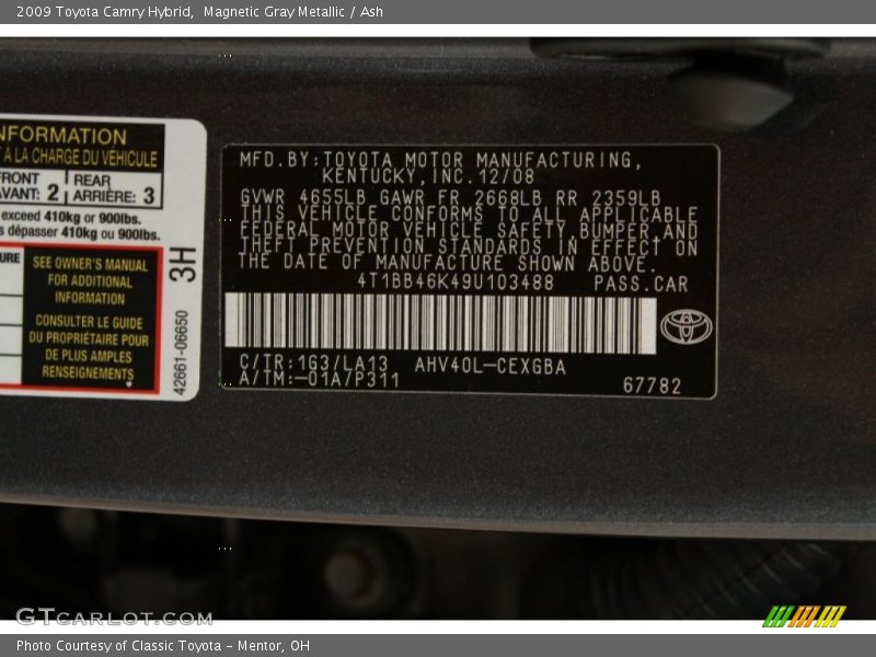 Magnetic Gray Metallic / Ash 2009 Toyota Camry Hybrid