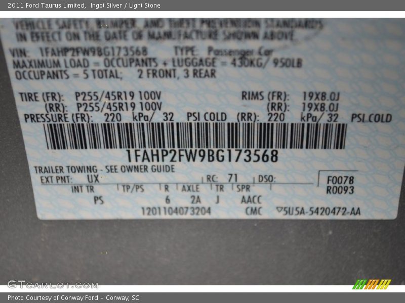 Ingot Silver / Light Stone 2011 Ford Taurus Limited