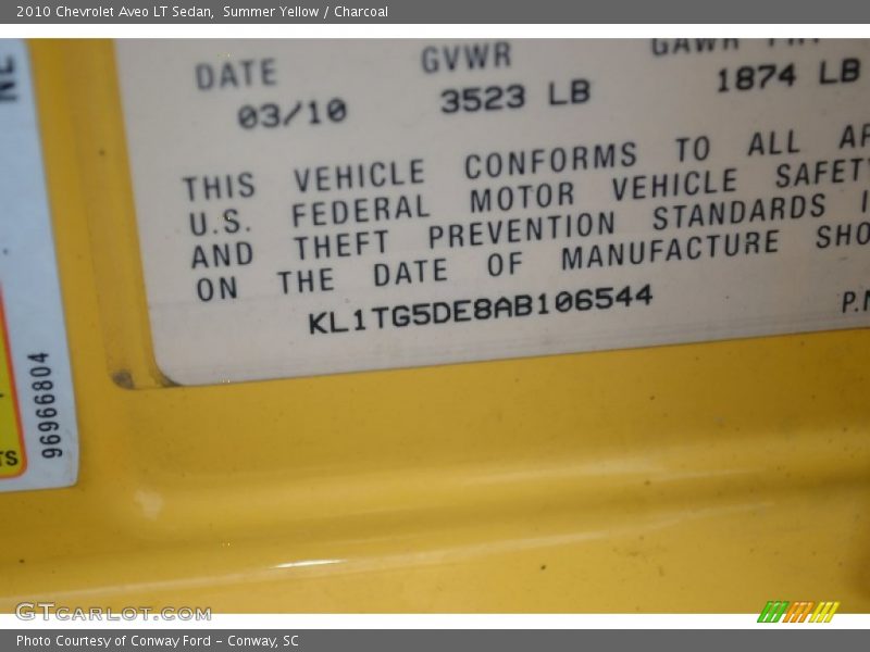 Summer Yellow / Charcoal 2010 Chevrolet Aveo LT Sedan