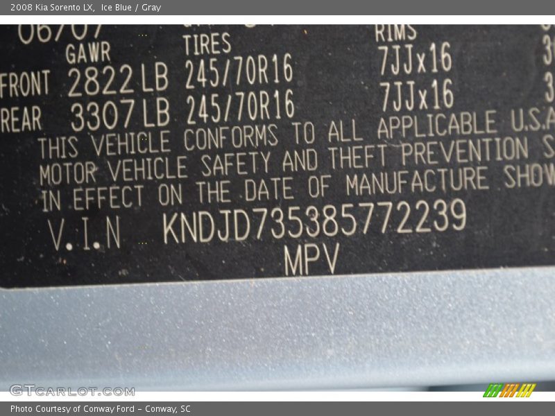 Ice Blue / Gray 2008 Kia Sorento LX