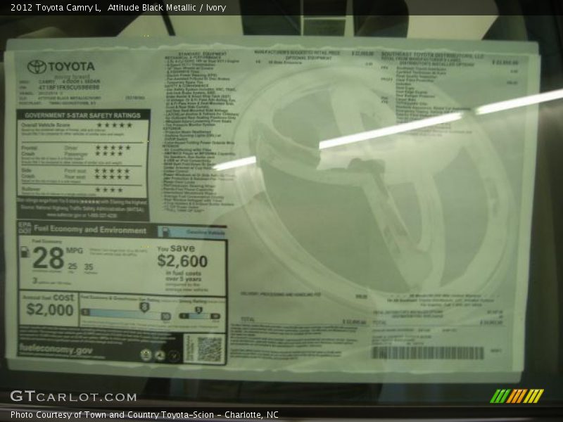 Attitude Black Metallic / Ivory 2012 Toyota Camry L