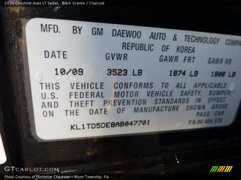 Black Granite / Charcoal 2010 Chevrolet Aveo LT Sedan