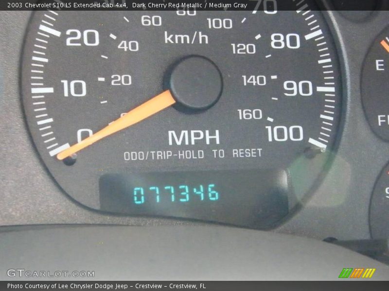 Dark Cherry Red Metallic / Medium Gray 2003 Chevrolet S10 LS Extended Cab 4x4