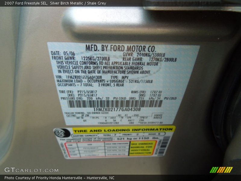 Silver Birch Metallic / Shale Grey 2007 Ford Freestyle SEL