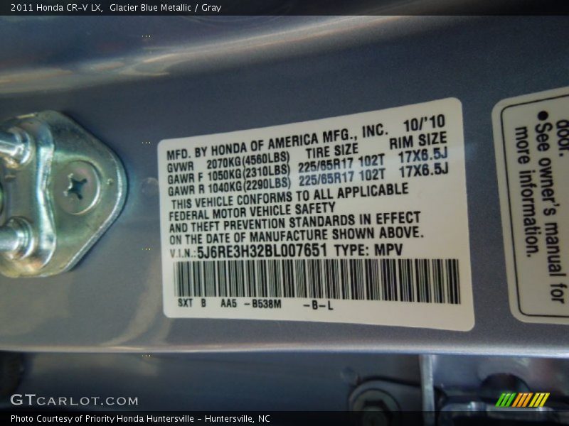 2011 CR-V LX Glacier Blue Metallic Color Code B538M