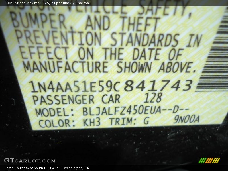 Super Black / Charcoal 2009 Nissan Maxima 3.5 S