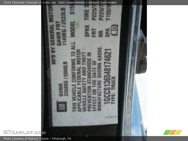 Dark Green Metallic / Medium Dark Pewter 2004 Chevrolet Colorado LS Crew Cab