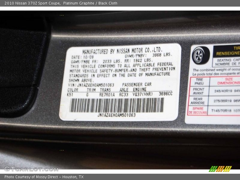 2010 370Z Sport Coupe Platinum Graphite Color Code K51