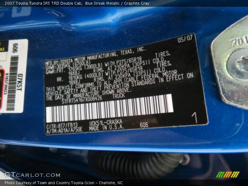Blue Streak Metallic / Graphite Gray 2007 Toyota Tundra SR5 TRD Double Cab