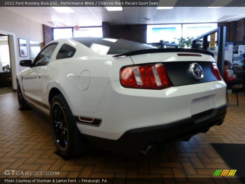 Performance White / Charcoal Black Recaro Sport Seats 2012 Ford Mustang Boss 302