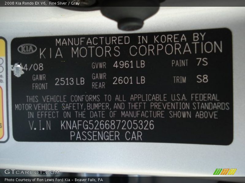 Fine Silver / Gray 2008 Kia Rondo EX V6