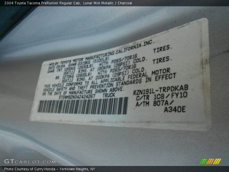 Lunar Mist Metallic / Charcoal 2004 Toyota Tacoma PreRunner Regular Cab