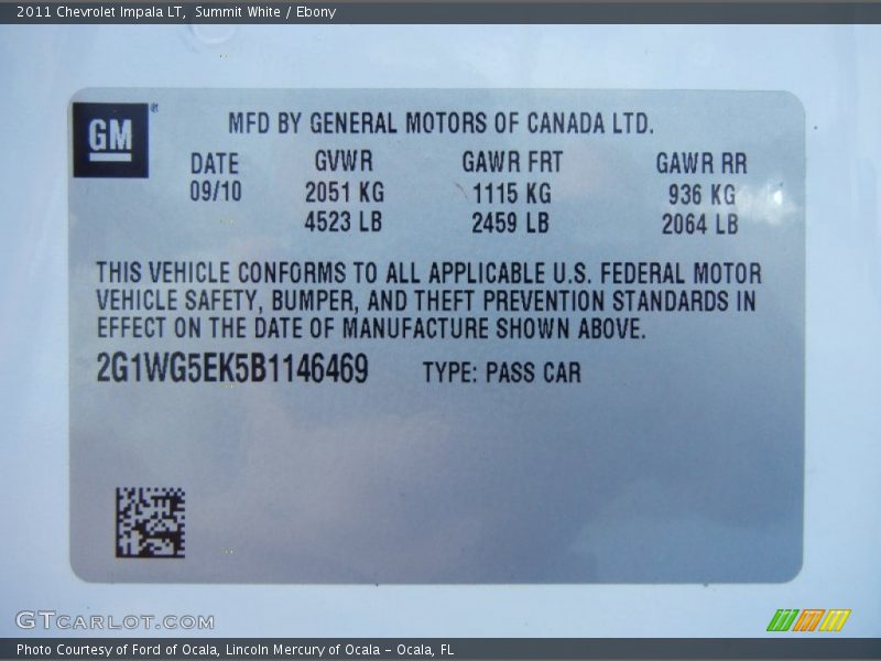 Summit White / Ebony 2011 Chevrolet Impala LT