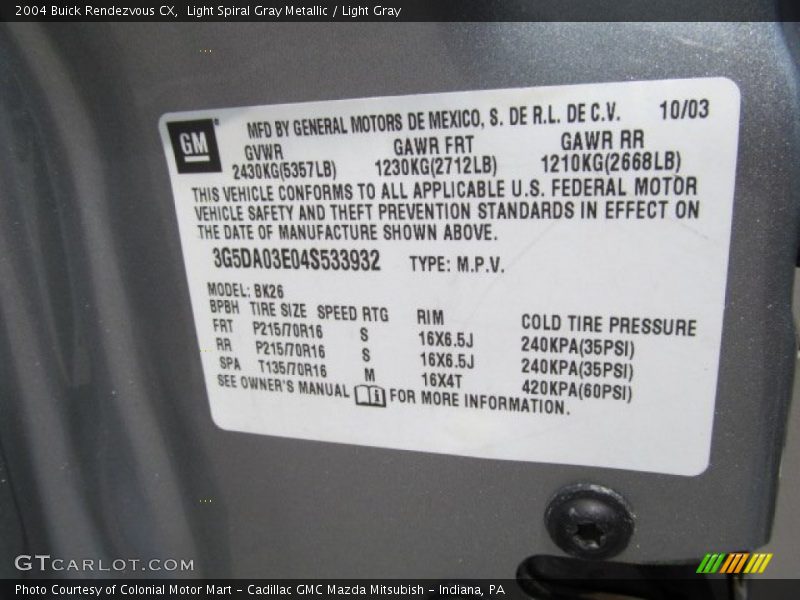 Light Spiral Gray Metallic / Light Gray 2004 Buick Rendezvous CX