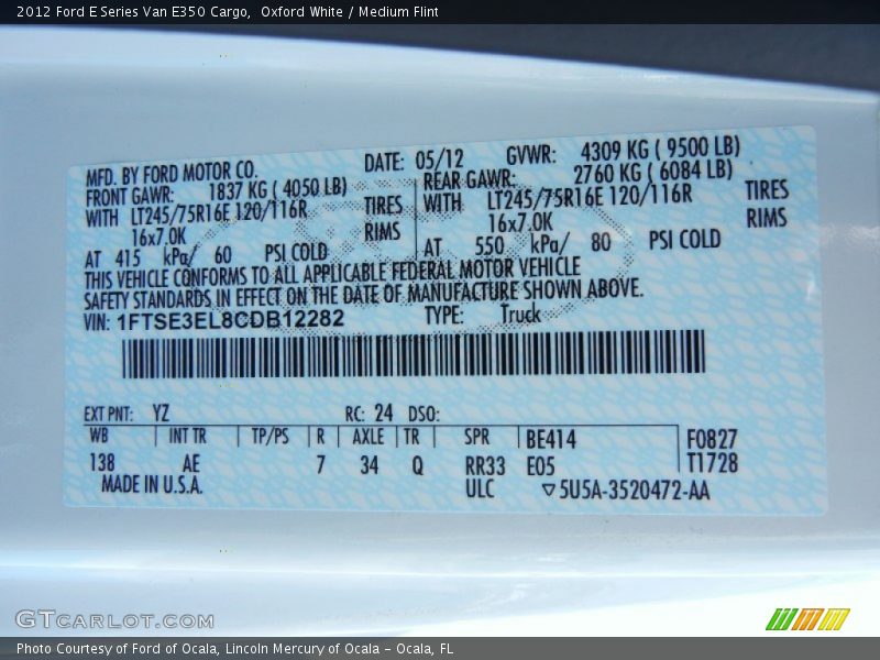 Oxford White / Medium Flint 2012 Ford E Series Van E350 Cargo