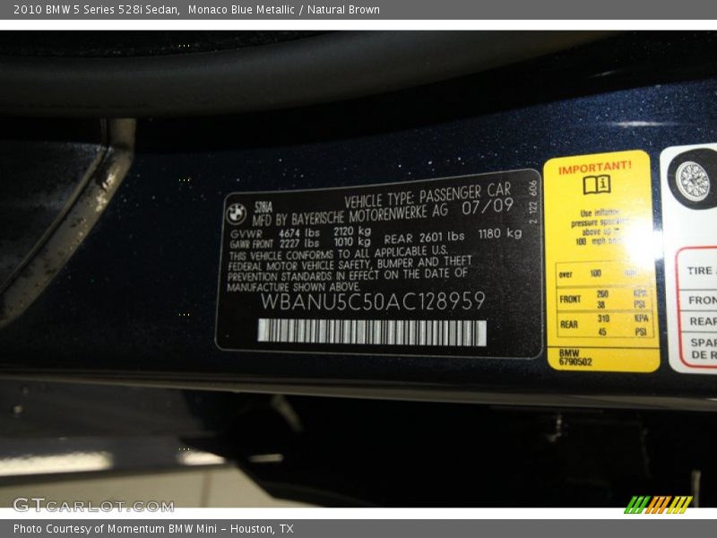 Monaco Blue Metallic / Natural Brown 2010 BMW 5 Series 528i Sedan