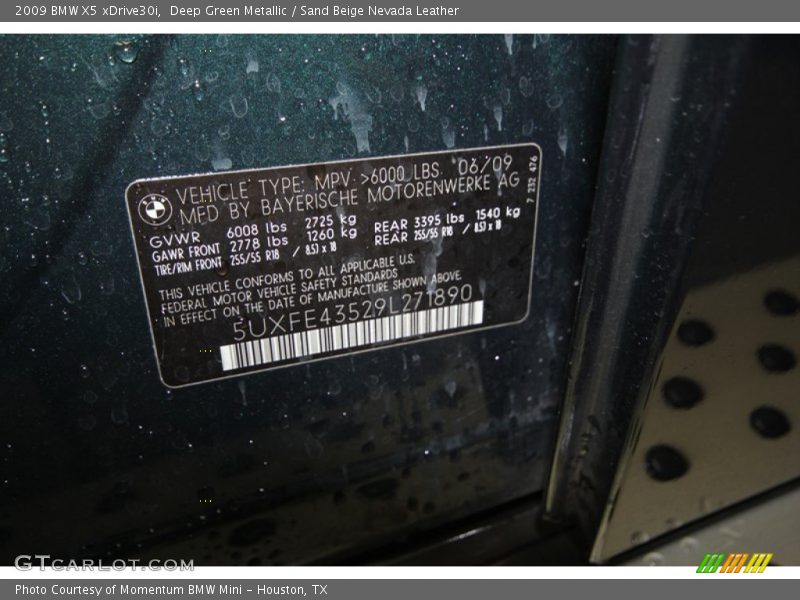 Deep Green Metallic / Sand Beige Nevada Leather 2009 BMW X5 xDrive30i