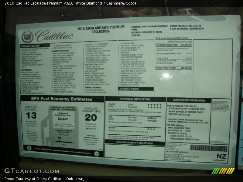 White Diamond / Cashmere/Cocoa 2010 Cadillac Escalade Premium AWD
