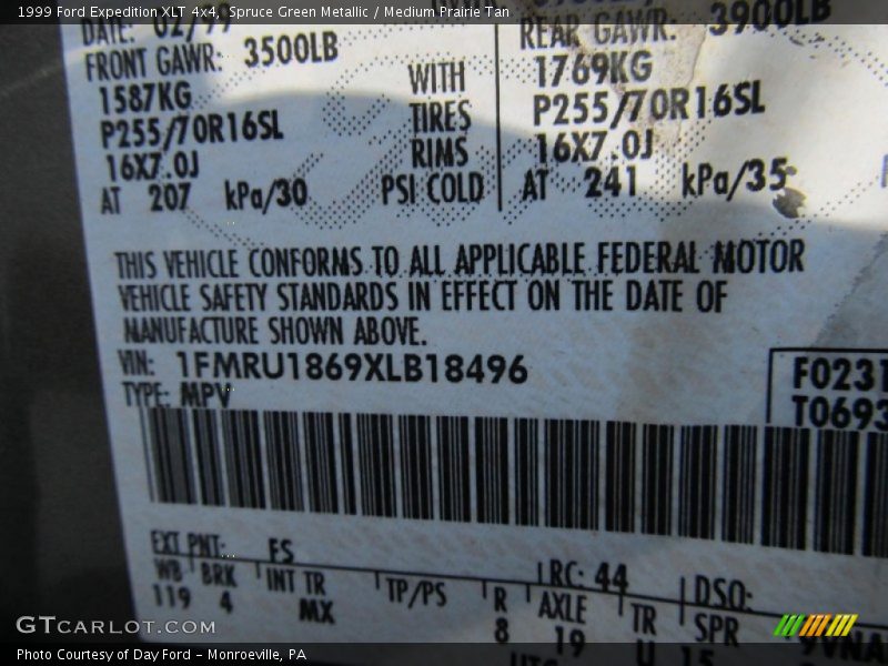 1999 Expedition XLT 4x4 Spruce Green Metallic Color Code FS