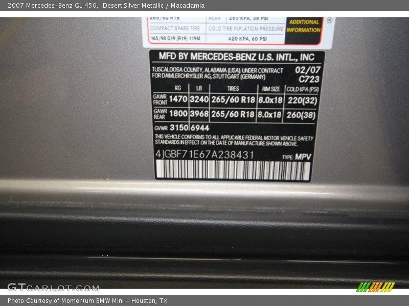 Desert Silver Metallic / Macadamia 2007 Mercedes-Benz GL 450