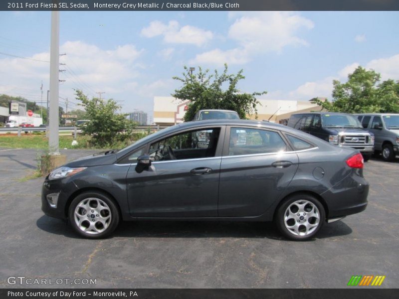 Monterey Grey Metallic / Charcoal Black/Blue Cloth 2011 Ford Fiesta SEL Sedan