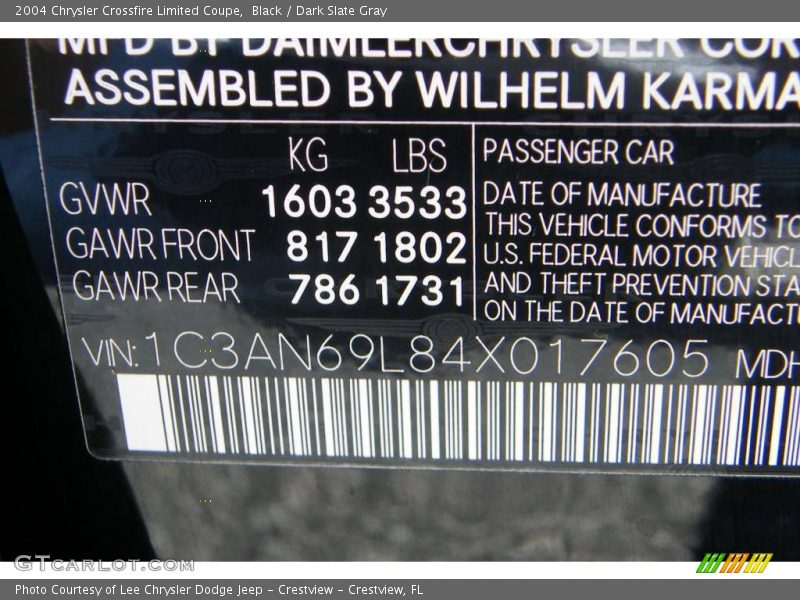 Black / Dark Slate Gray 2004 Chrysler Crossfire Limited Coupe