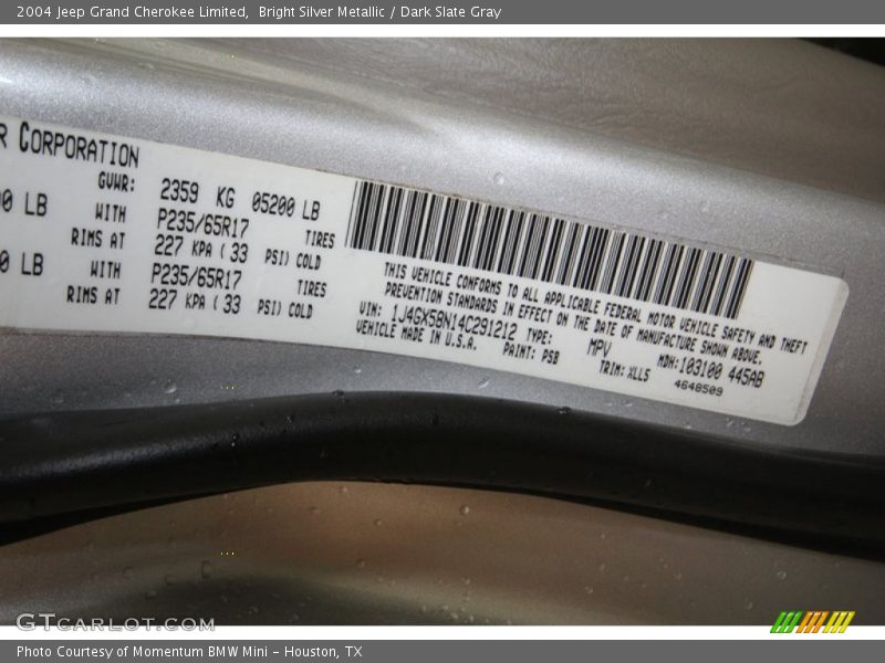 Bright Silver Metallic / Dark Slate Gray 2004 Jeep Grand Cherokee Limited