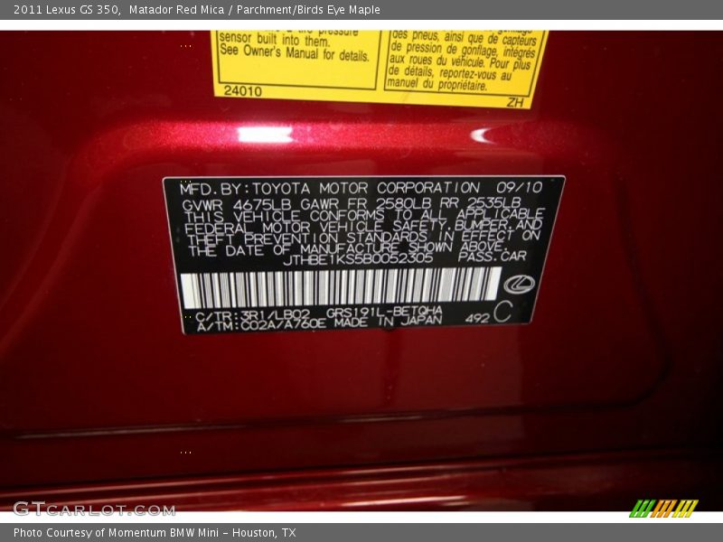 Matador Red Mica / Parchment/Birds Eye Maple 2011 Lexus GS 350
