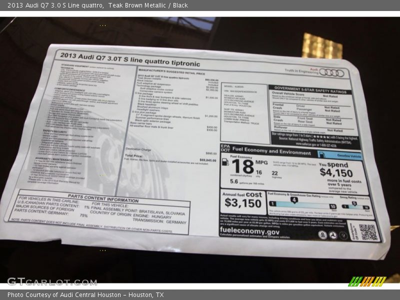  2013 Q7 3.0 S Line quattro Window Sticker